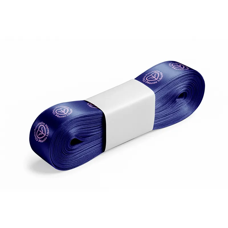 Fita de Cetim · Peça com 10 Metros · Largura de 15mm · Azul Marinho personalizado com a sua marca