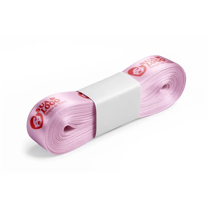 Fita de Cetim · Peça com 10 Metros · Largura de 30mm · Rosa Bebê personalizado com a sua marca