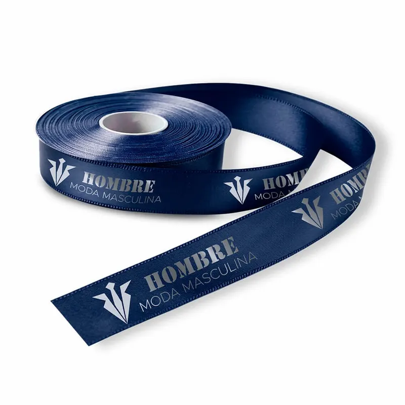 Fita de Cetim · Rolo com 50 Metros · Largura de 15mm · Azul Marinho personalizado com a sua marca