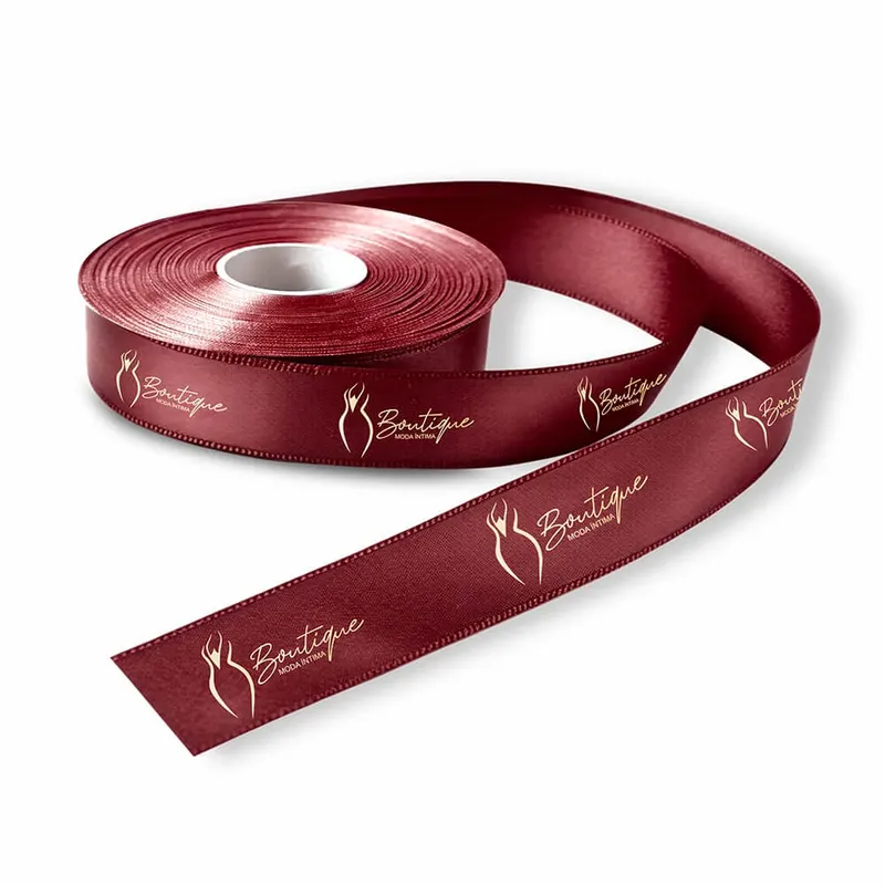 Fita de Cetim · Rolo com 50 Metros · Largura de 15mm · Marsala personalizado com a sua marca