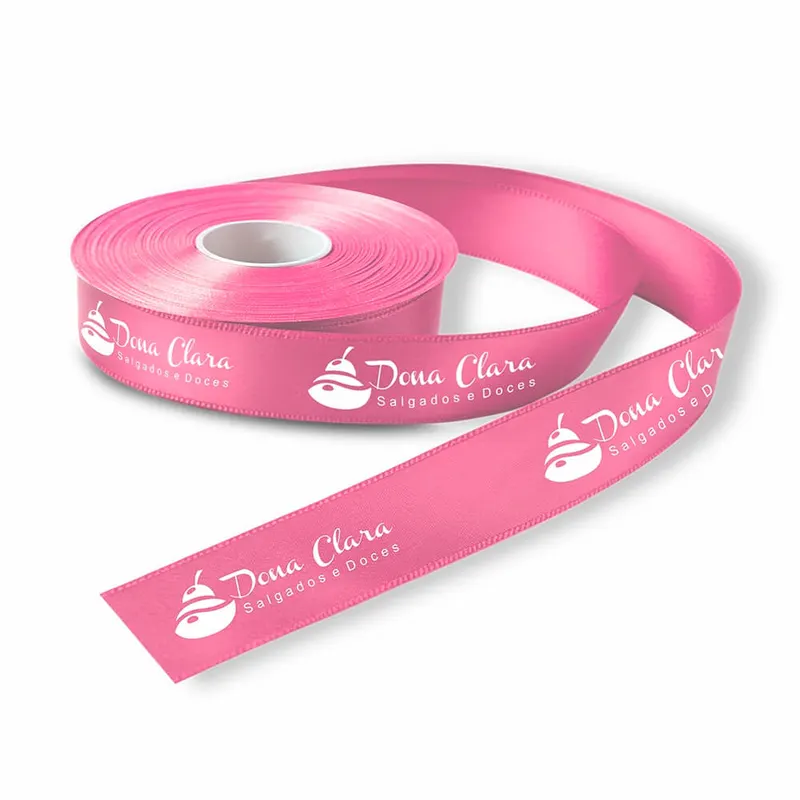 Fita de Cetim · Rolo com 50 Metros · Largura de 15mm · Rosa Escuro personalizado com a sua marca