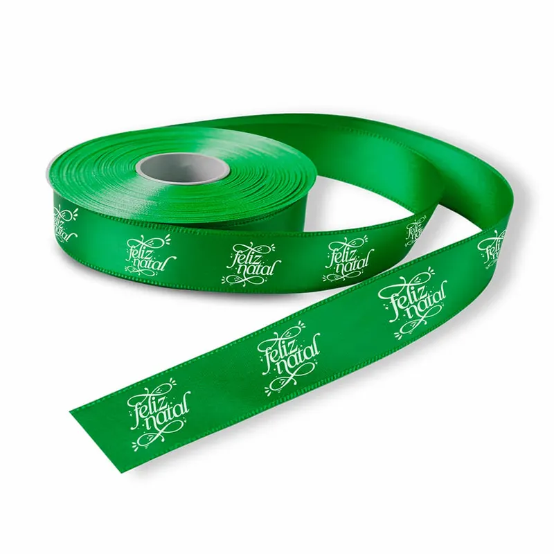 Fita de Cetim · Rolo com 50 Metros · Largura de 15mm · Verde Bandeira personalizado com a sua marca