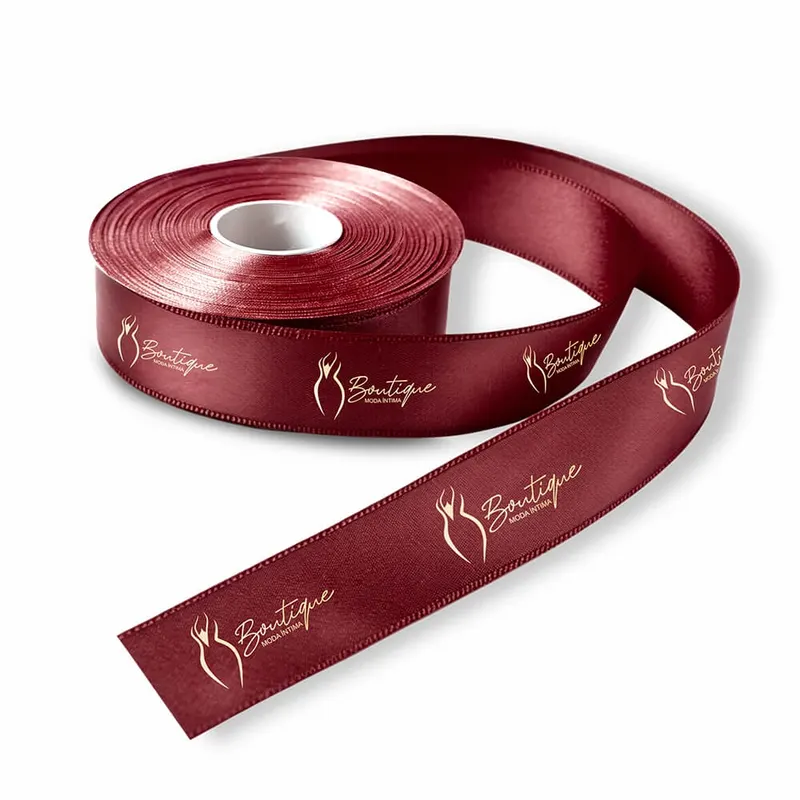 Fita de Cetim · Rolo com 50 Metros · Largura de 22mm · Marsala personalizado com a sua marca