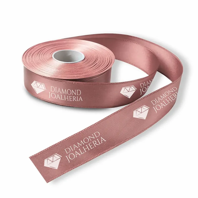 Fita de Cetim · Rolo com 50 Metros · Largura de 22mm · Rosa Bebê personalizado com a sua marca