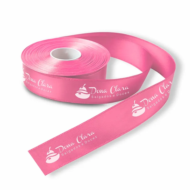 Fita de Cetim · Rolo com 50 Metros · Largura de 22mm · Rosa Escuro personalizado com a sua marca