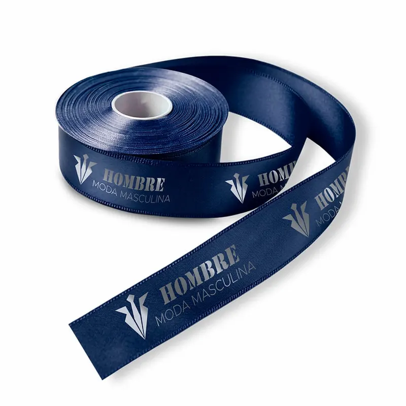 Fita de Cetim · Rolo com 50 Metros · Largura de 30mm · Azul Marinho personalizado com a sua marca