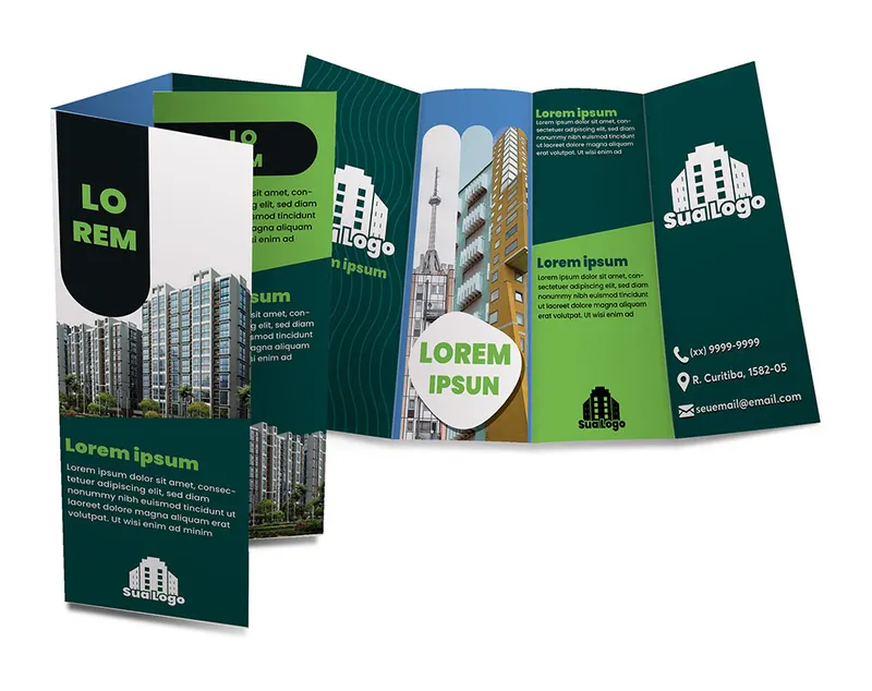 Folders e Mala Direta · Couchê 150g · 3 Dobras personalizado com a sua marca