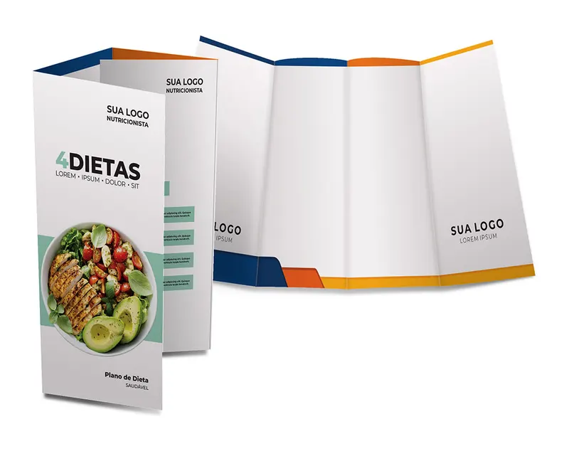 Folders e Mala Direta · Couchê 70g · 3 Dobras personalizado com a sua marca