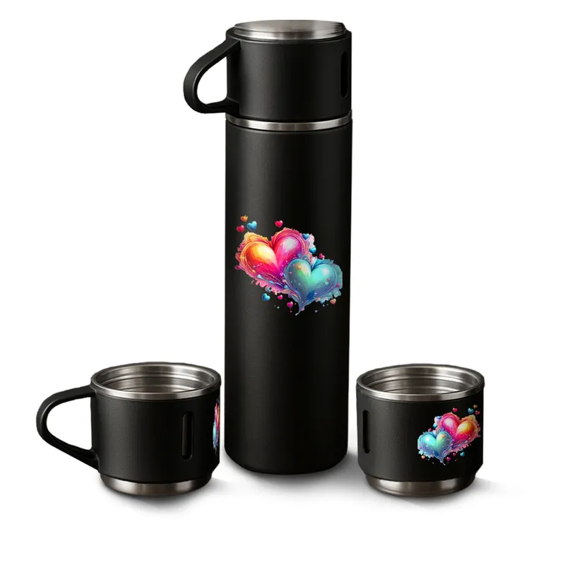 Kit Garrafa · Térmica com 3 Xícaras · Com Dtf Uv personalizado com a sua marca