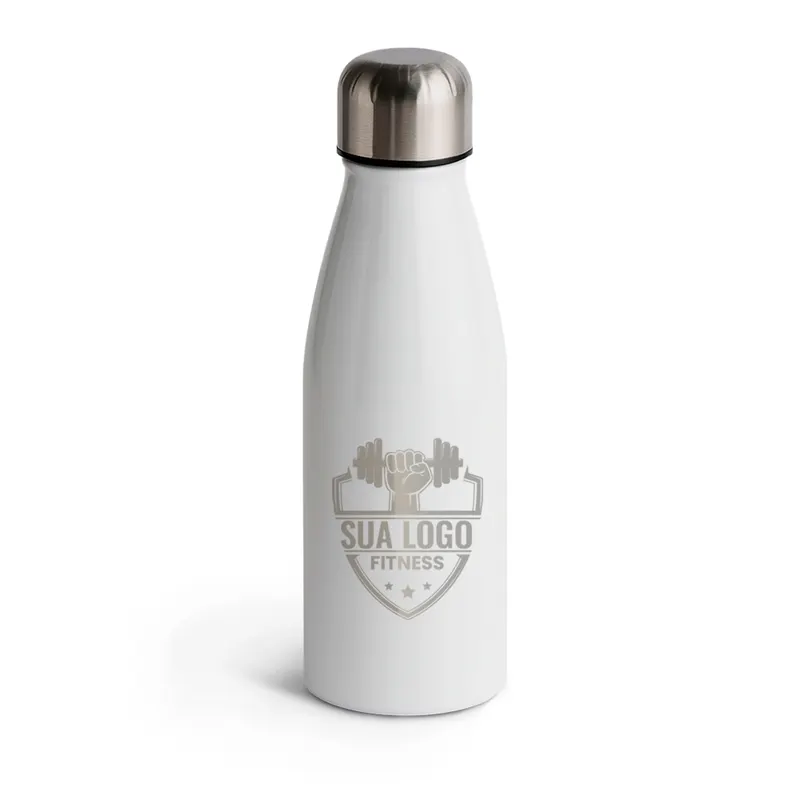 Squeeze de Alumínio · Modelo Beane com Tampa Inox · Gravação a Laser · Frontal · 500ml personalizado com a sua marca