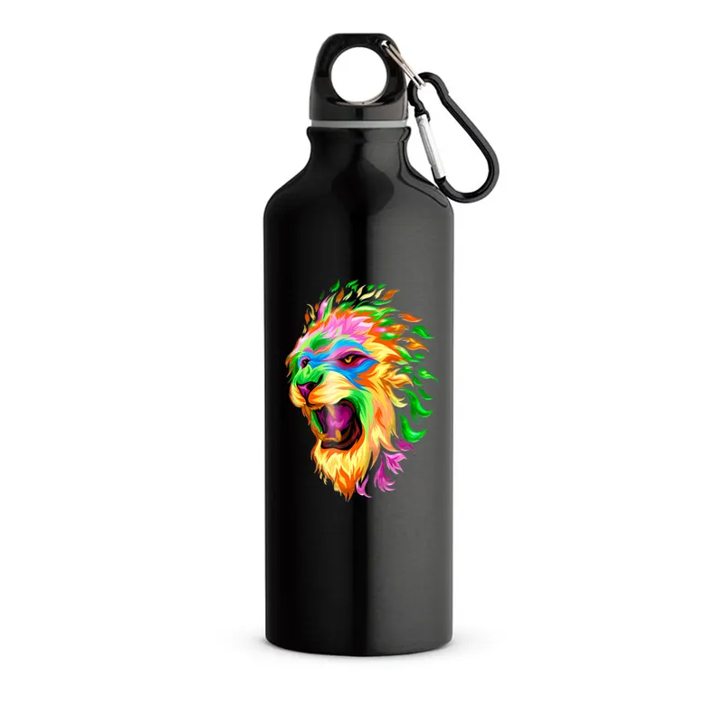 Squeeze de Aluminio · Modelo Erald com Mosquetão · com Adesivo Dtf Uv · 500ml · Linha Premium personalizado com a sua marca