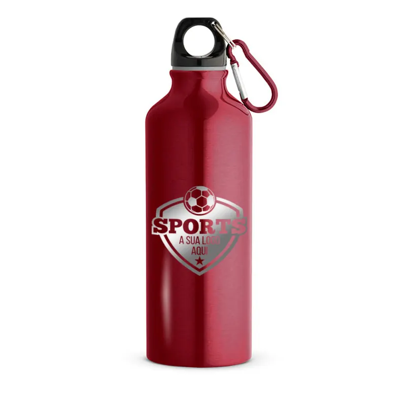 Squeeze de Alumínio · Modelo Erald com Mosquetão · Gravação Frontal · 500ml · Linha Premium · Rosa Cereja personalizado com a sua marca