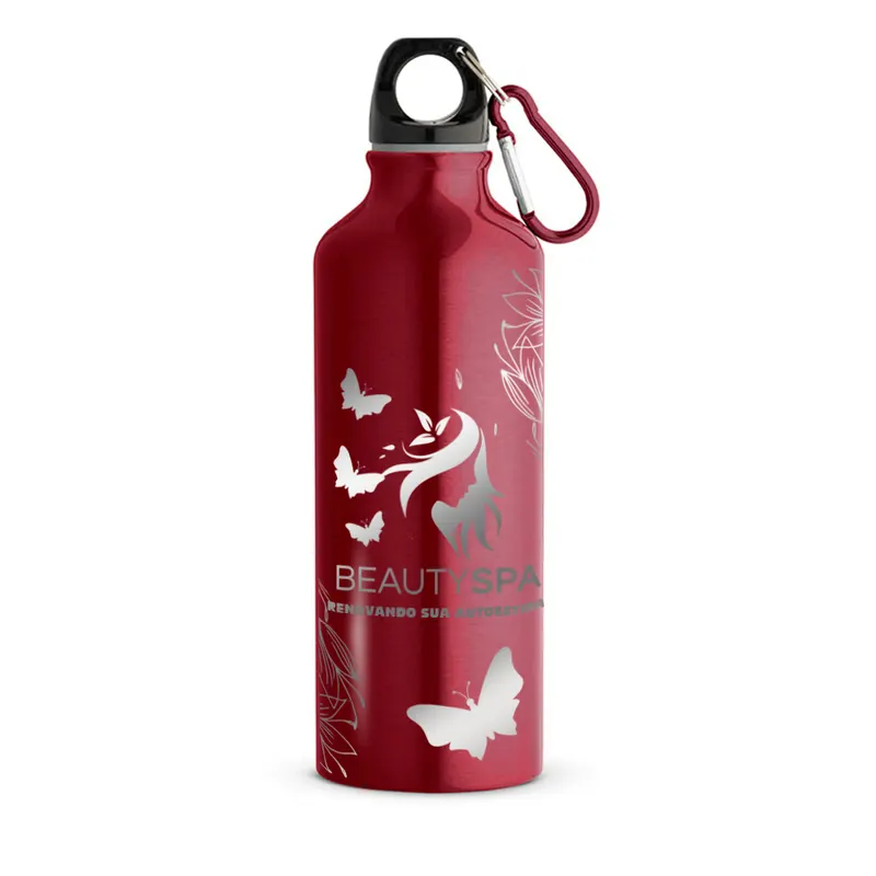 Squeeze de Alumínio · Modelo Erald com Mosquetão · Gravação 360 · 500ml · Linha Premium · Rosa Cereja personalizado com a sua marca