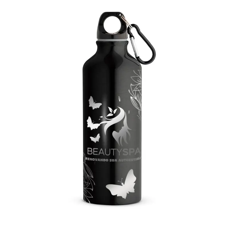 Squeeze de Alumínio · Modelo Erald com Mosquetão · Gravação 360 · 500ml · Linha Premium personalizado com a sua marca