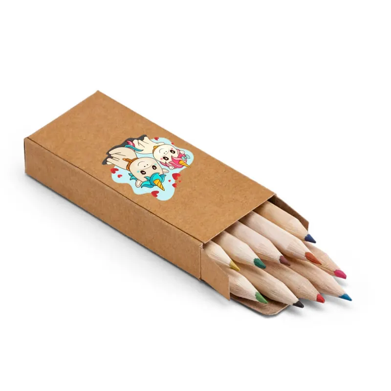 Lápis de Colorir · Mini Caixa com 10un personalizado com a sua marca