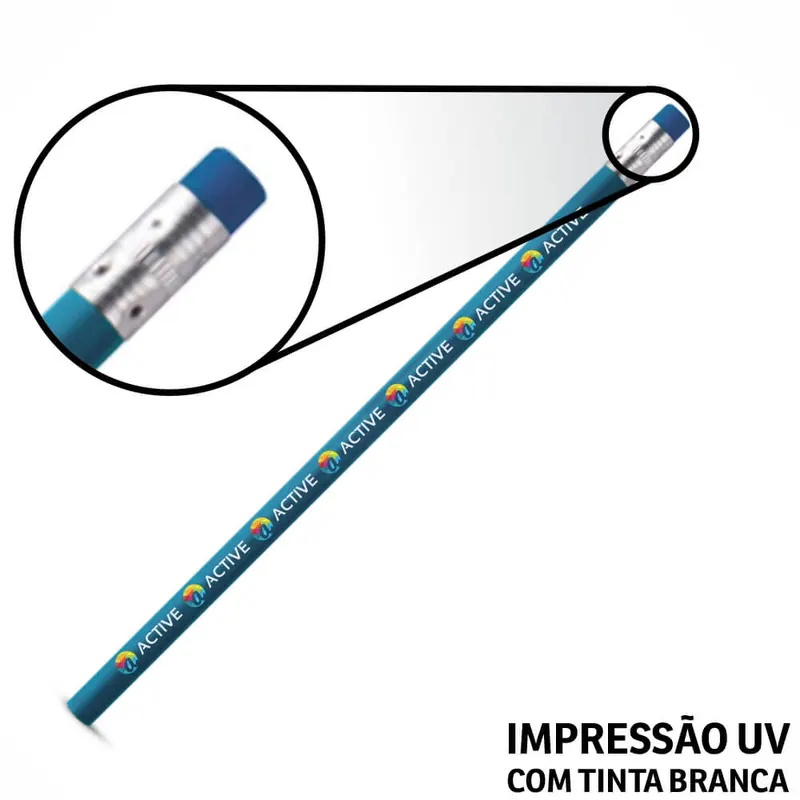 Lápis de Escrever · Com Borracha · Azul Claro · Resinado personalizado com a sua marca