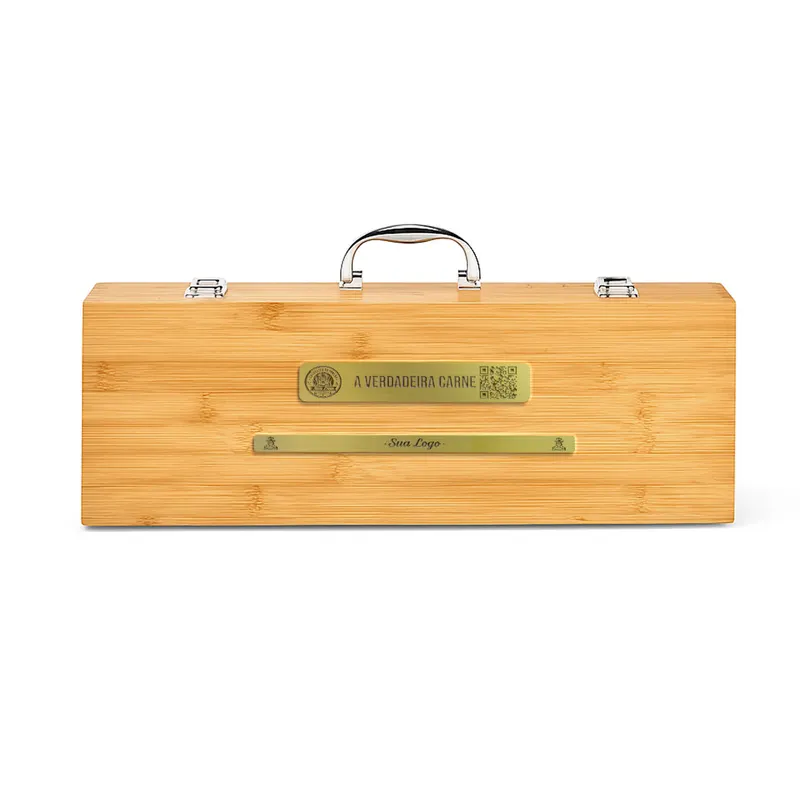 Kit Churrasco · Estojo de Bambu 6 Peças com Acrílico personalizado com a sua marca
