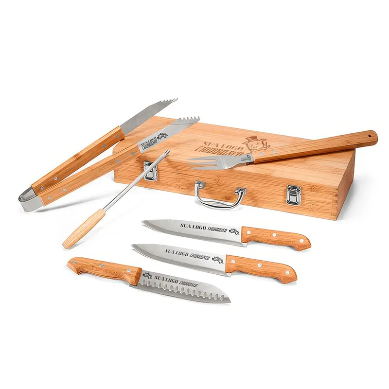 Kit Churrasco · Estojo de Bambu 6 Peças personalizado com a sua marca