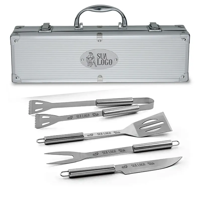 Kit Churrasco · Maleta de Aluminio 4 Peças personalizado com a sua marca