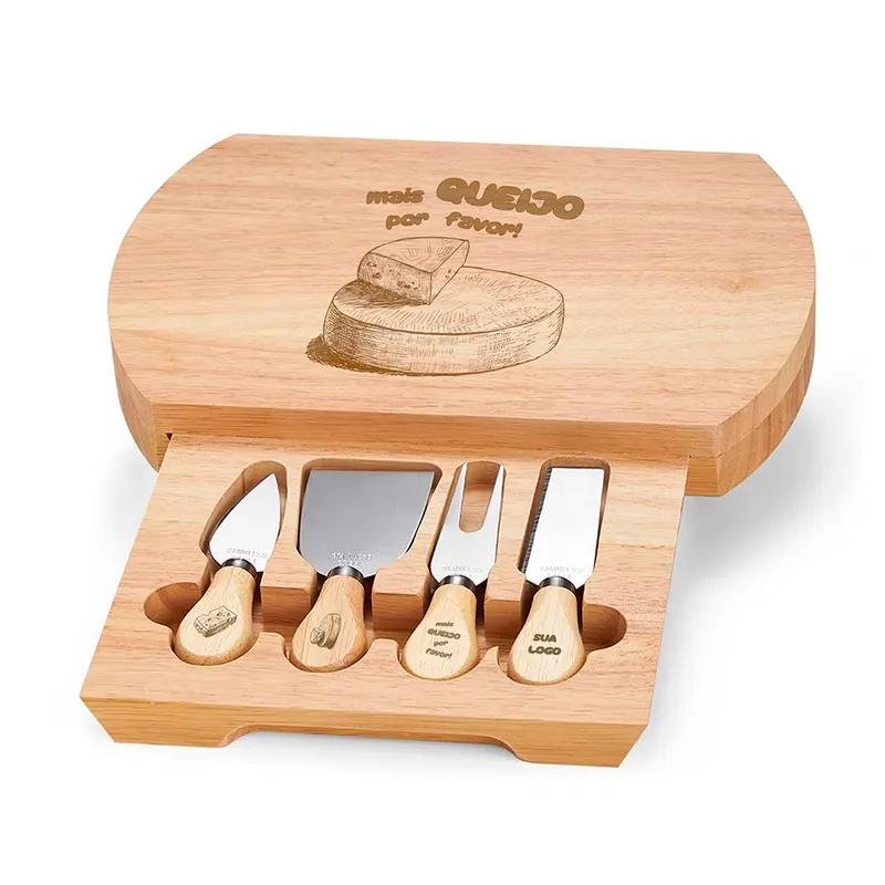 Kit Queijo · Estojo Gaveta com 4 Peças personalizado com a sua marca