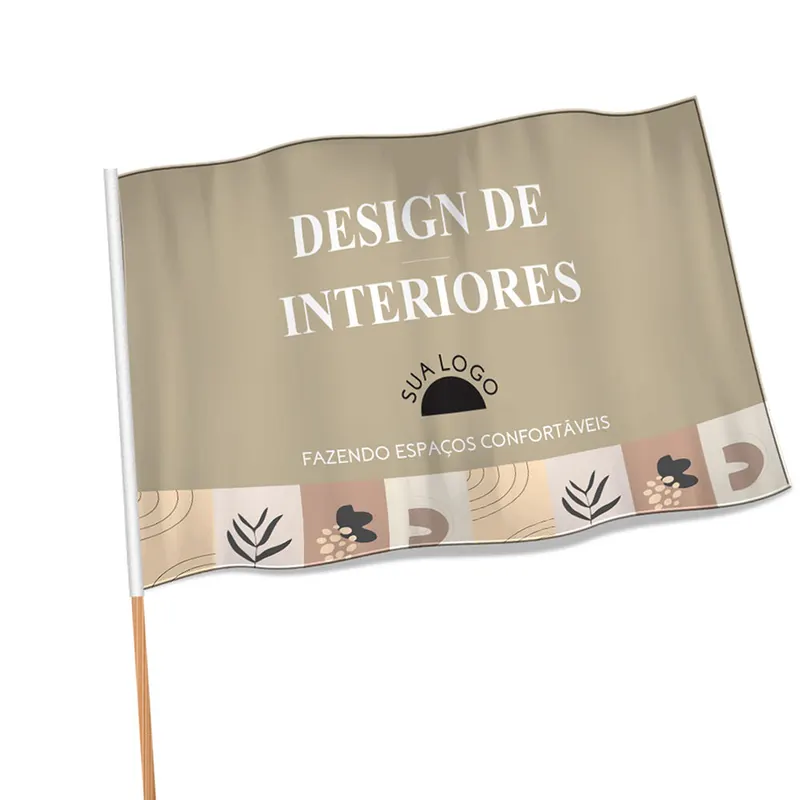Bandeiras · Cacharrel · Costura Linha Branca Overlock com Bastão personalizado com a sua marca