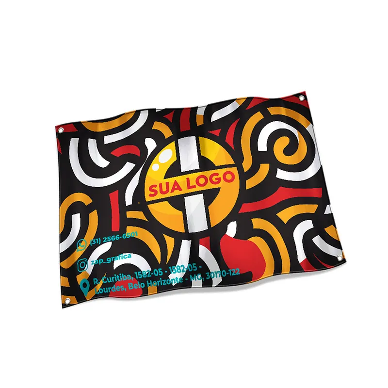 Bandeiras · Tecido Oxford · Costura Linha Branca Overlock com Ilhós personalizado com a sua marca