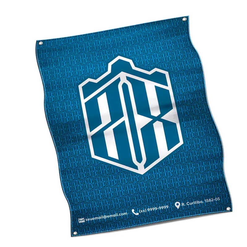 Painel de Festa · Cacharrel · Bandeira · com Costura Linha Branca Overlock com Ilhós personalizado com a sua marca