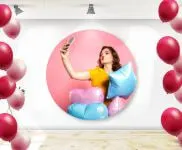 Painel de Festa · Tecido Oxford · Redondo · Com Elástico para Painel personalizado com a sua marca