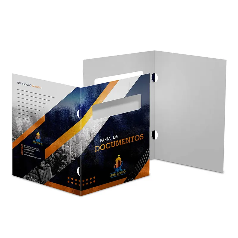Pastas · Couchê 250g · Orelha com Janela · Lam Brilho Frente personalizado com a sua marca
