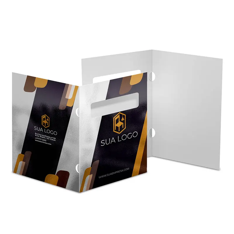 Pastas · Couchê 250g · Orelha com Janela personalizado com a sua marca
