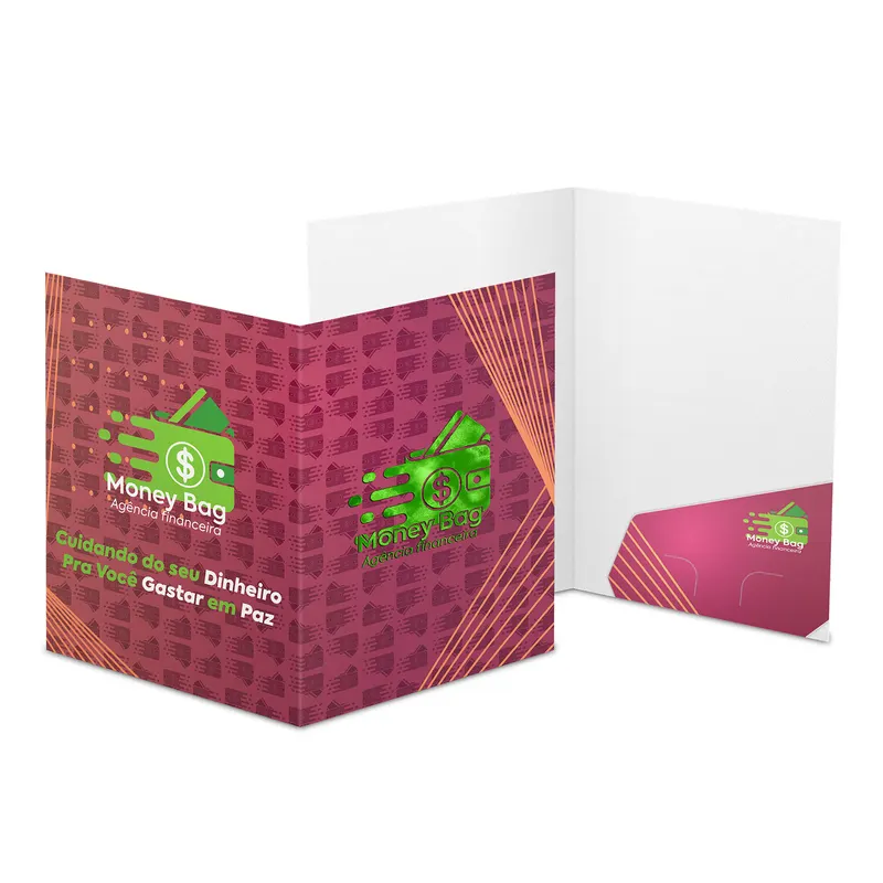 Pastas · Couchê 300g · Bolsa Colada com Impressão · Lam Fosca Fr e Hotstamping Fr personalizado com a sua marca