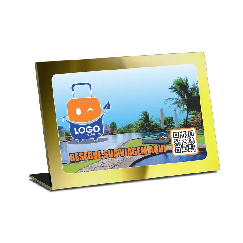 Placa de Qr Code Pix · Dtf Uv · Acrílico Espelhado Dourado 3mm personalizado com a sua marca
