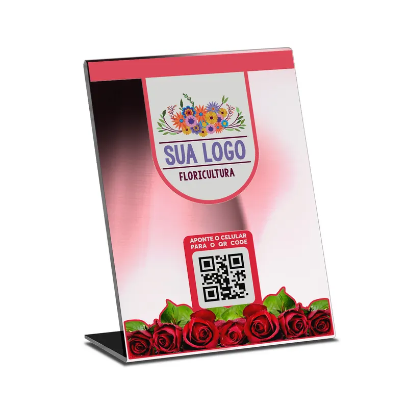 Placa de Qr Code Pix · Dtf Uv · Acrílico Espelhado Rosé 3mm personalizado com a sua marca