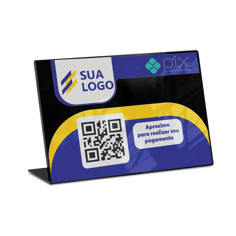Placa de Qr Code Pix · Impressão Uv · Acrílico Preto 3mm personalizado com a sua marca