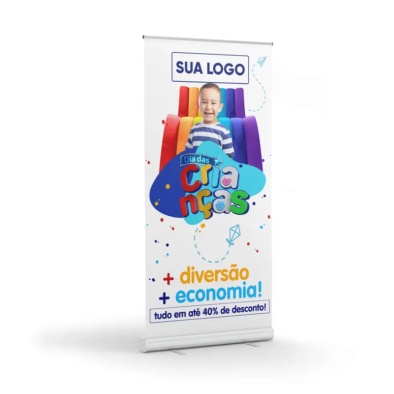 Roll Up · Kit Completo Lona e Suporte · Front Light 240g personalizado com a sua marca