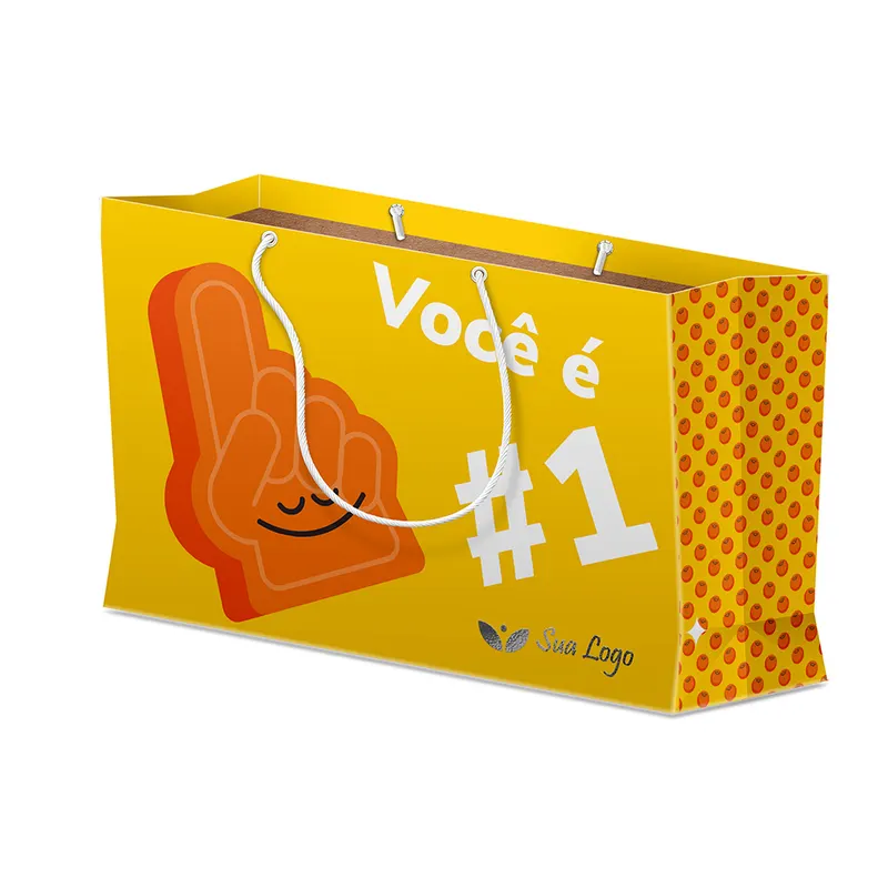 Sacolas · Duplex 191g · Branco com Hotstamping · Grande Horizontal personalizado com a sua marca