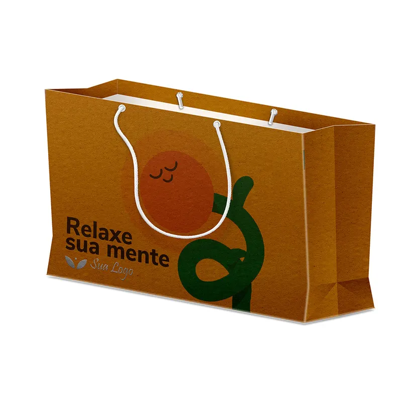 Sacolas · Duplex 191g · Pardo com Hotstamping · Grande Horizontal personalizado com a sua marca