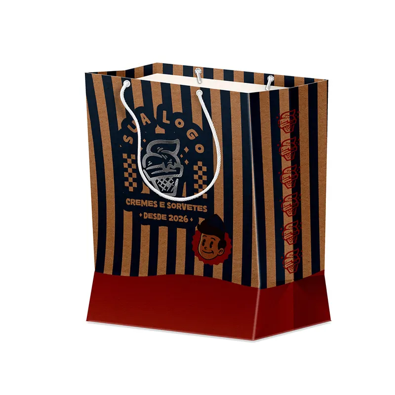 Sacolas · Duplex 191g · Pardo com Hotstamping · Média Vertical L19x P9 X A31 personalizado com a sua marca