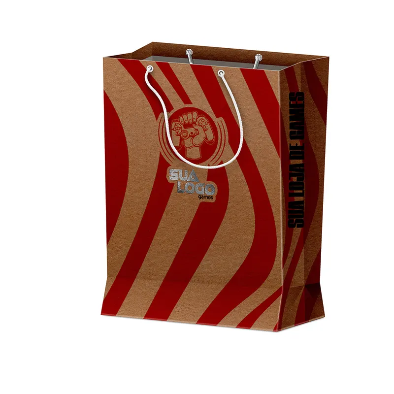 Sacolas · Duplex 191g · Pardo com Hotstamping · Mini Vertical personalizado com a sua marca