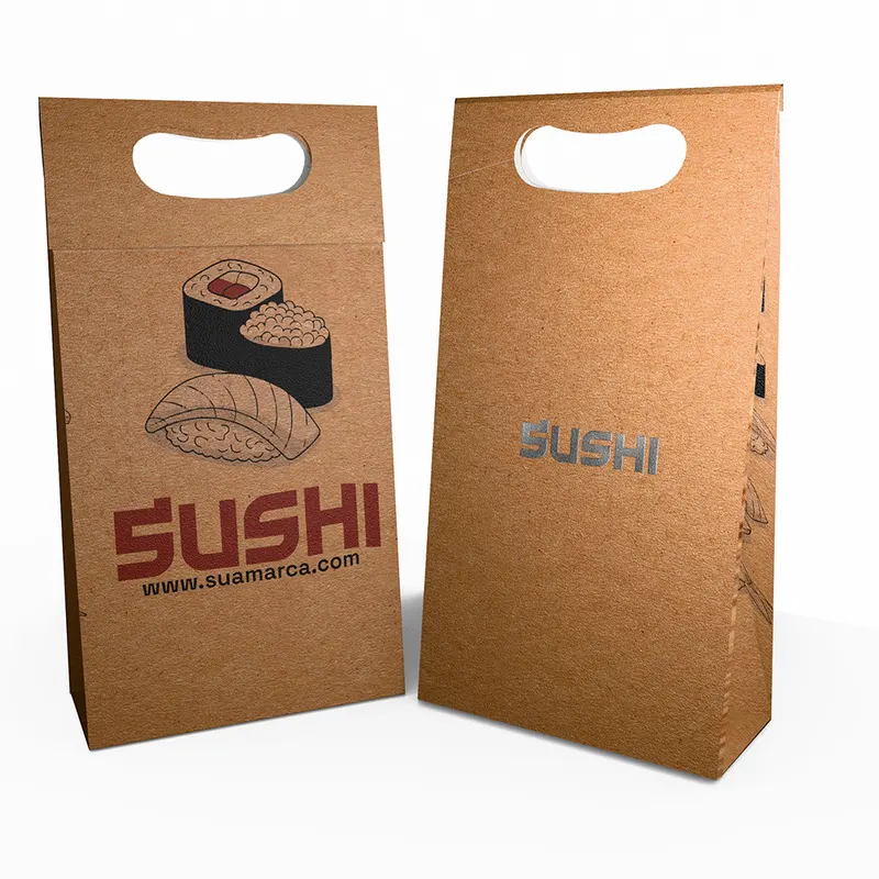 Sacolas · Duplex 210g · Pardo com Hotstamping · Boca Palhaço Vertical personalizado com a sua marca