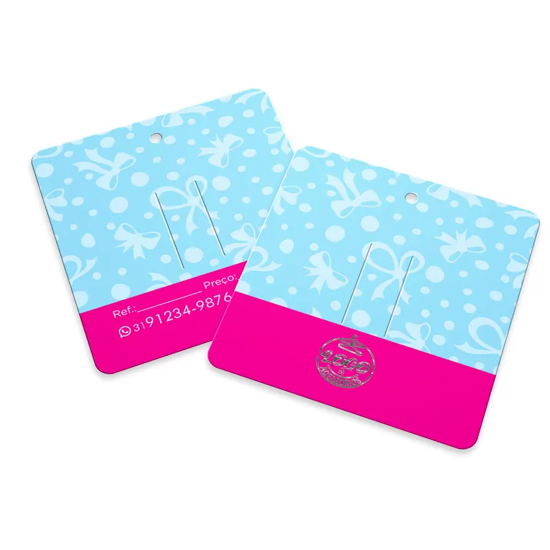 Tags Especiais · Couchê 300g · Hot Stamping · Lam Fosca Fv e Hotstamping Fr personalizado com a sua marca