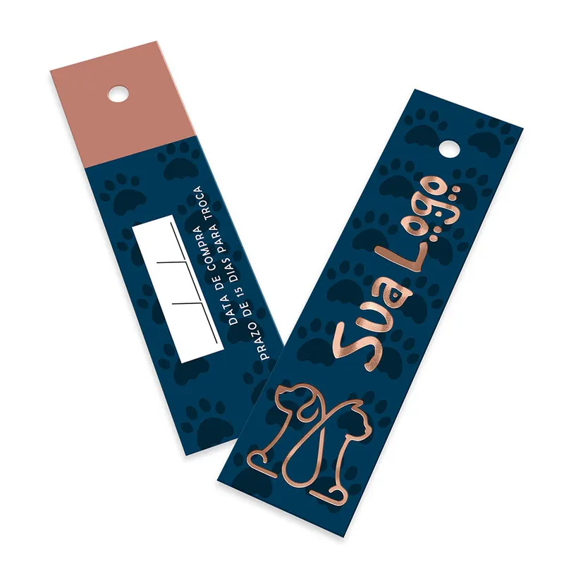 Tags Padrão Furo · Couchê 300g · Hot Stamping · Lam Fosca Fv e Hotstamping Fr personalizado com a sua marca