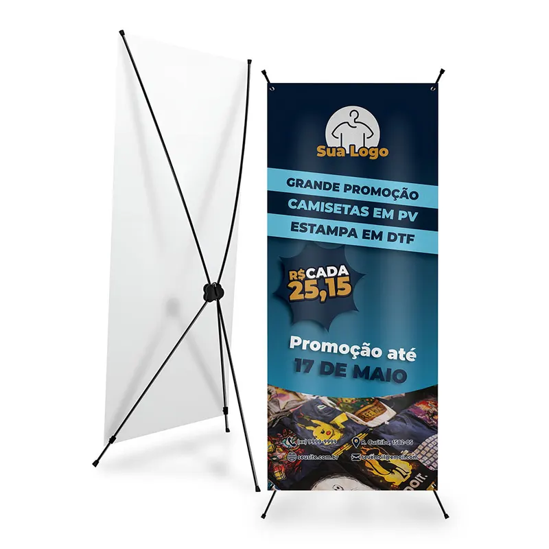 X Banner Ou Indoor · Kit Completo Bandeira e Suporte X · Tecido Oxford personalizado com a sua marca